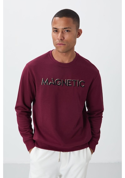 Tommy Life Erguvan Yazı Nakışlı O Yaka Rahat Form İçi Polarlı Erkek Sweatshirt - 88020 Mor