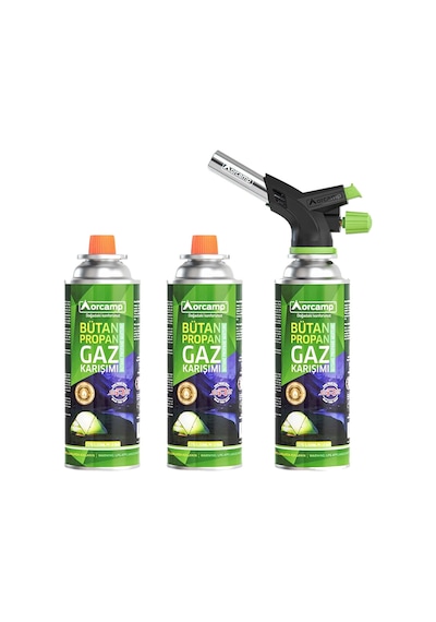 Orcamp Çakmaklı Kartuş Pürmüz Set + 2 Adet 227 Gram Gaz Kartuşu