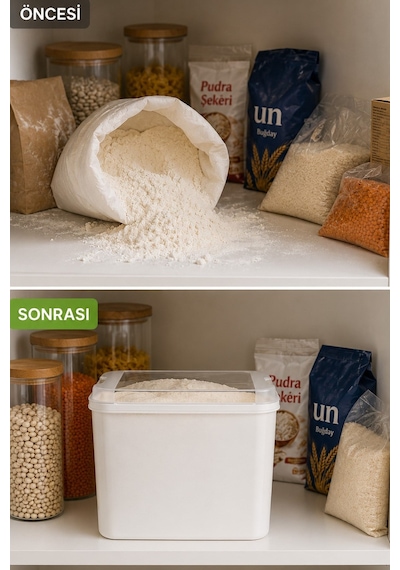Masal Saklama Kabı Beyaz 10 Litre Un Ve Bakliyat Saklama Kabı Kapaklı Erzak Düzenleyici Vp-037 Diğer