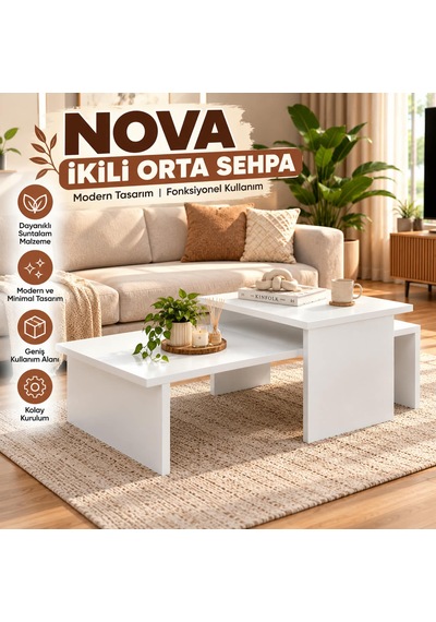 Nova İkili Orta Sehpa Beyaz