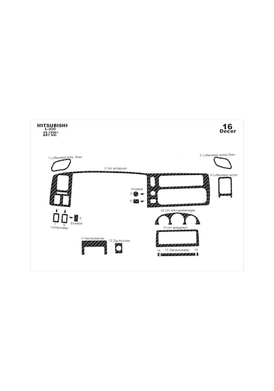 Mitsubishi L200 Torpido Kaplama 1996-2007 16 Parça Karbon