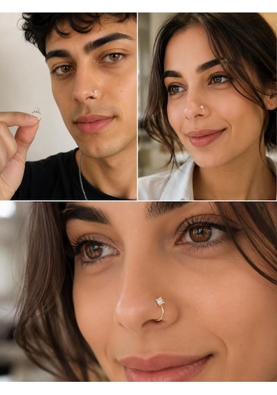 925 Ayar Gümüş Minimal Burun Hızması Piercing Zirkon Taşlı Unisex Halka Nose Ring Günlük Kullanım Şık Tasarım Gri 89423270