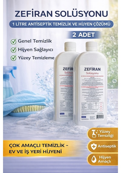 Zefiran Solüsyonu 1 Litre 2 Adet Set Antiseptik Hijyen Çok Amaçlı Temizlik Solüsyonu