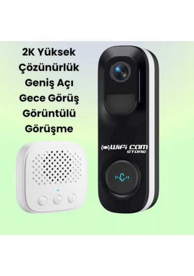 2k Kamera Wifi Akıllı Kapı Zili Geniş Açı Lens