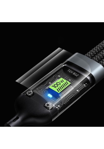 3'ü 1 Arada Usb Kablosu Hızlı Şarj, Şeffaf Aydınlık 100w Süper Hızlı Şarj Kablosu, Dayanıklı Naylon Örgü, Tip-c, İphone Ve Android Cihazlar İçin Şarj Çözümü