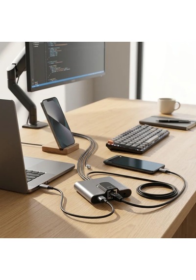 Lexroo Type-c - Rj45 Ethernet Adaptörü & 3.5mm Ses Girişli Pd Şarj Destekli Usb-c Hub/docking