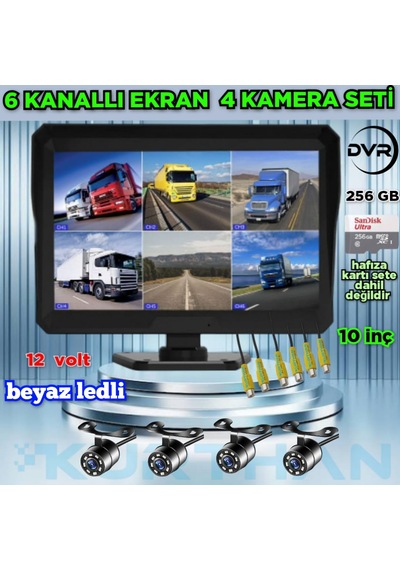 4 Adet Beyaz Ledli Kelebek Kamera Ve 10'' 6 Kanallı Monitör Seti