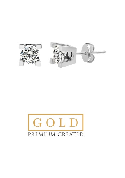 So Chic Beyaz Altın Sertifikalı Premium Created Taşlı Altın Tektaş Küpe