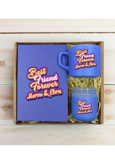 Bk Gift Kişiye Özel İsimli Dtf Best Friend Temalı Mavi Defter & Kahve Fincanı & Mum Hediye Seti-3, Arkadaşa Hediye, Doğum Günü Hediyesi Kobitmeyencom3
