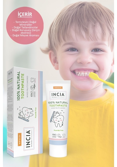 INCIA %100 Doğal Diş Macunu Bebek ve Çocuk Karışık Meyve Aromalı Florürsüz 50 Ml