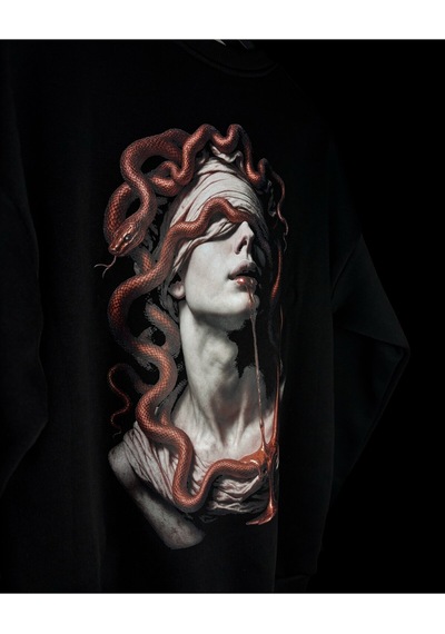 Dark Line The Curse Of God Sırt Baskılı %100 Pamuk Unisex Siyah Oversize Sweatshirt Siyah