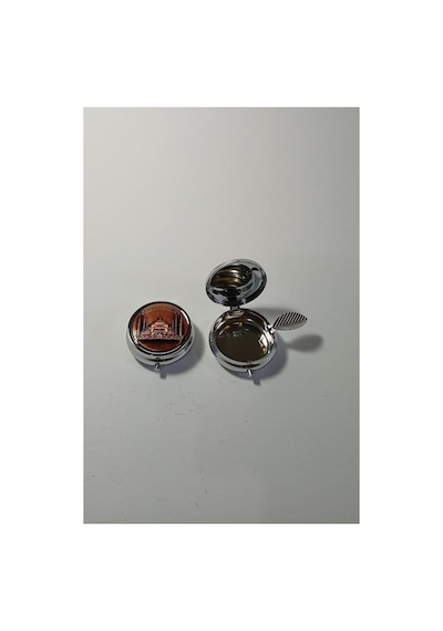 Mini Taşınabilir Cep Küllüğü - Mini Cep Küllüğü - Çanta Küllüğü 5cm - Sultanahmet Desenli Kapaklı Metal Mini Kül Tabağı Bakır Rengi