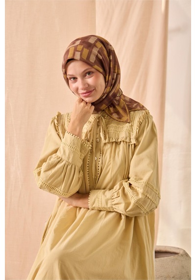 Silk Home Soft Eşarp 73096-10 Kahverengi, Krem, Acı Kahve, Hardal
