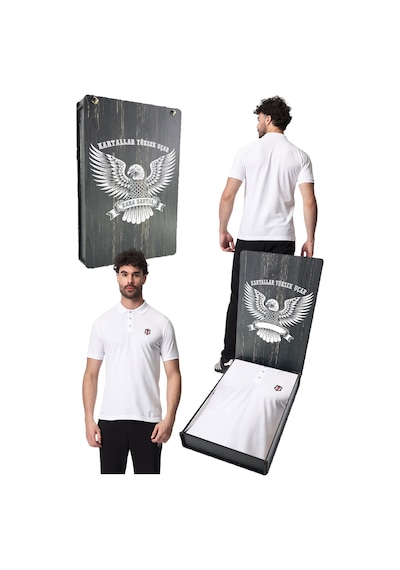 Beşiktaş Lisanslı Beyaz Polo T-shirt Lazer Kutu