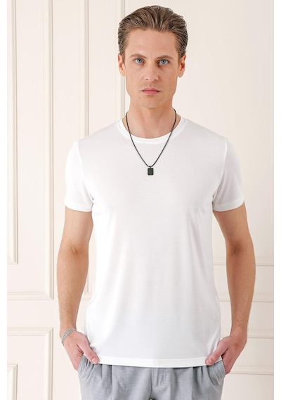 Efor Slim Fit Bisiklet Yaka %100 Pamuk Ekru Tişört Ts 878 Ekru