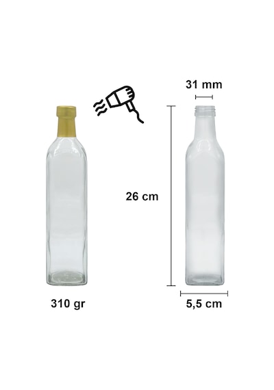 Afracam Maraska Şeffaf 500 ML Cam Şişe Kapak Kapüşon 30 Adet