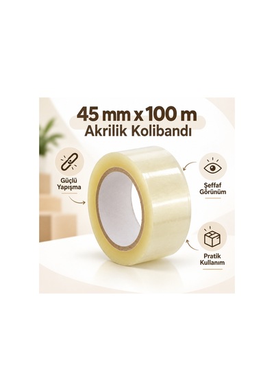 45 Mm X 100 M Şeffaf Akrilik Kolibandı 10'lu