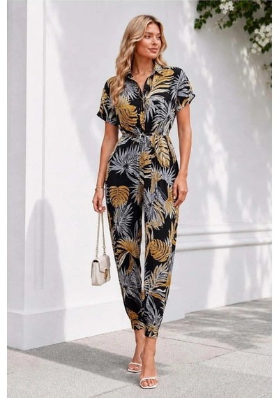 Kadın Modern Stil Tül Kumaş Kısa Kollu Tulum Sarı