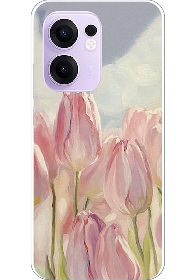 Oppo Reno 13f Uyumlu Pembe Laleler Baskılı Silikon Kılıf Renkli