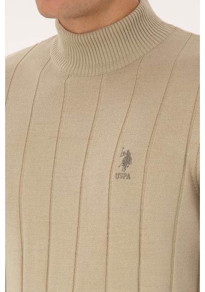 U.S. Polo Assn. Erkek Slim Fit Boğazlı Yaka Açık Haki Kazak 50315019-VR183