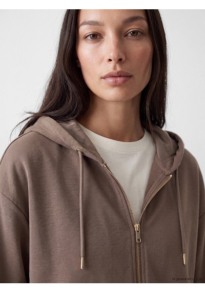 Lcw Everyday Kahverengi Soft Touch Oversize Kadın Fermuarlı Sweatshirt