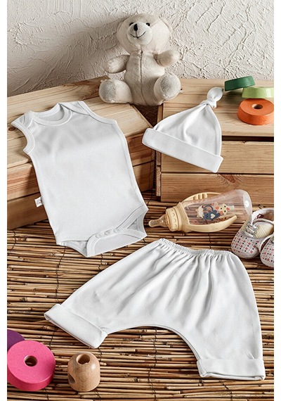 Tinylamb Snow Star Yenidoğan Organik Set - 3 Parça Beyaz