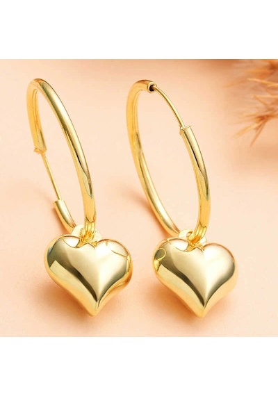 Gümüş Gold Kalp Sallantılı Kadın Küpe Çok Renkli