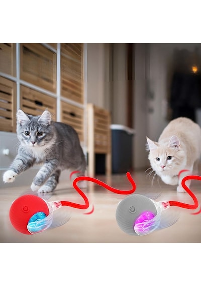 Hareketli Şarjlı Işıklı 360 Derece Dönen Akıllı Oyun Topu Kuyruklu İnteraktif Kedi Köpek Oyun Topu