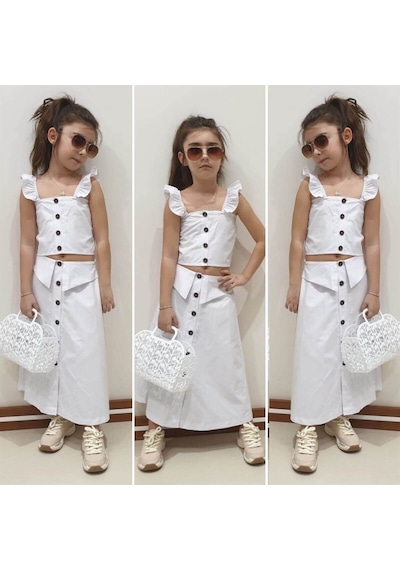 Quzucuk Kids Kız Çocuk Uzun Beyaz Duru Takımı Beyaz