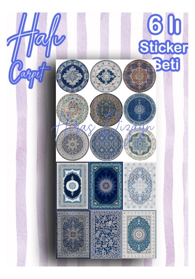 Hiras Dizayn Mavi Halı Ve Kilim Desenli Sticker Seti 6 Sayfa Çok Renkli