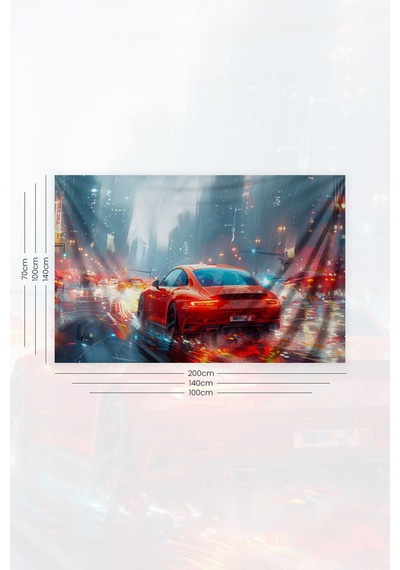 Kırmızı Spor Araba Desenli Duvar Halısı Duvar Örtüsü Tapestry Süet Dokulu Kumaş