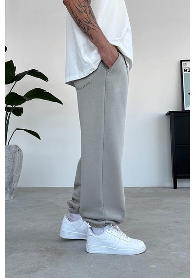 Gri Cozy Basic Paça Lastik Oversize Eşofman Gri