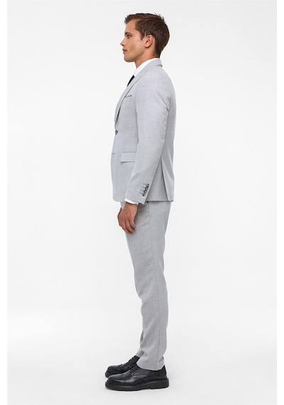 Süvari Gri Slim Fit Desenli Sivri Yaka 6 Drop Klasik Takım Elbise