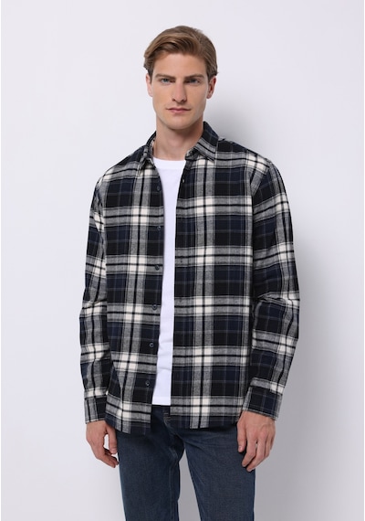 Colin's Colins Regular Fit Shirt Neck Ekoseli Erkek Lacivert Uzun Kol Gömlek Cl1076514 Q1.v1 Dnv Koyu Lacivert