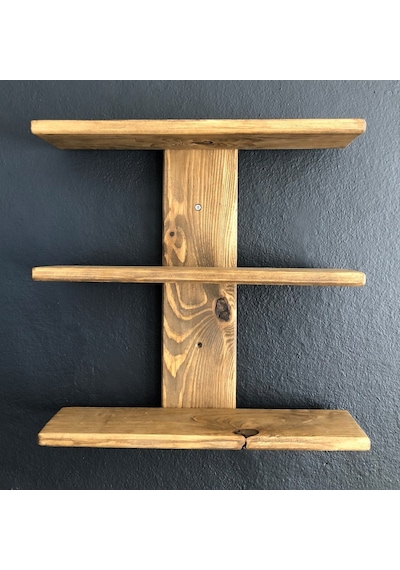 O&Awood Doğal Ahşap Dekoratif Minimal Duvar Rafı,3 Katlı Vintage, Retro A