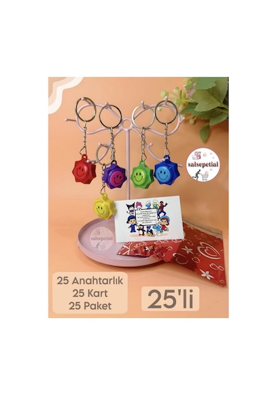 25 Li Emoji Anahtarlık Hediyelik Hediye Paketli Notlu Emoji Anahtarlık Karne Hediyesi Karne Günü 25 Li