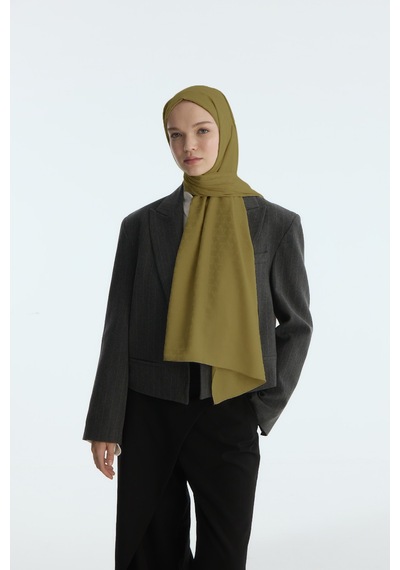 Mirsoy Scarf İpeksi Jakar Şal Mira Desen Yağ Yeşili