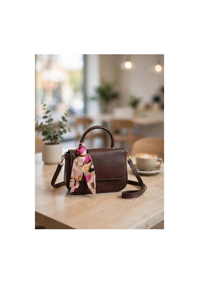 Names Bag Mini Sare Fular Detaylı Top Saplı Kadın El Ve Omuz Çantası - Günlük Kahverengi Kahverengi