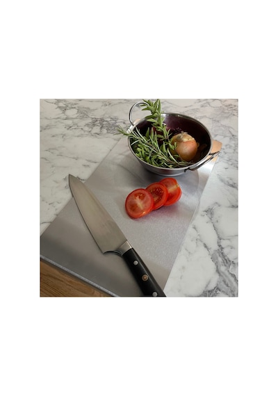 Paslanmaz Çelik Tek Bükümlü Metal Tezgah Koruyucu Kesme Tahtası 50x60 Cm Ölçülerinde