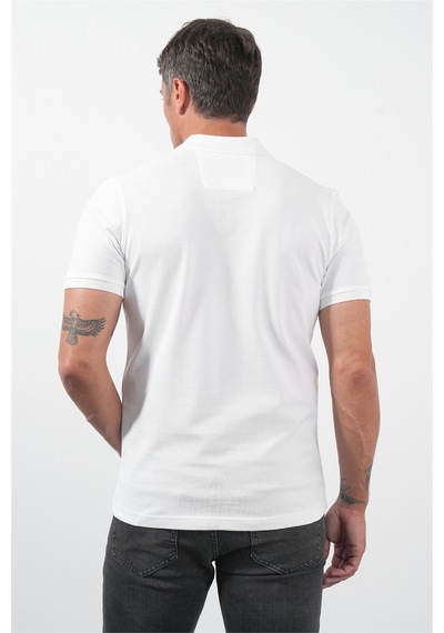Beyaz Polo Yaka Kısa Kol Cepli Comfort Fit Pamuklu Tişört 1011260155