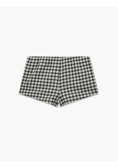 Koton Beli Lastikli Rahat Kesim Düğme Detaylı Şort Pijama Altı Siyah Ekose 6slk80047mw