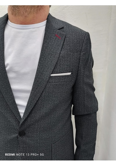 Duayen Dmctekstil Erkek Haki Yeşil Desenli İtalyan Kesim Dar Kalıp Tek Düğme Blazer Ceket