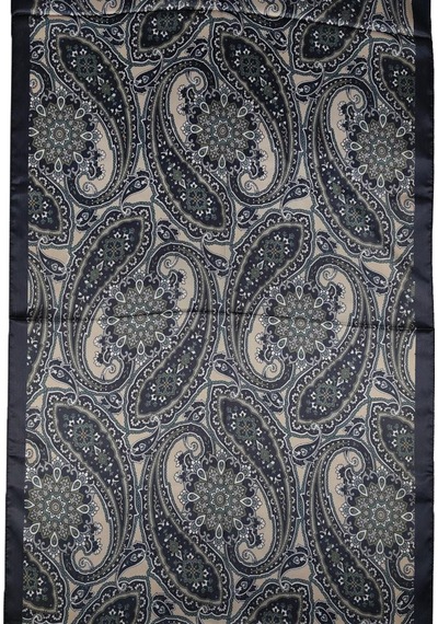 Mim Eşarp Sina İpek Etnik Desenli Jan Jan Şal 75x190 Cm Siyah - Vizon