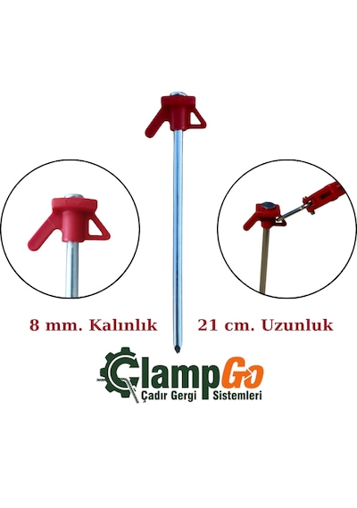Clampgo Sert Zemin Çadır-tente-tarp Kazığı 8 Mm Kalınlığında 21 Cm Uzunluğunda Kırmızı