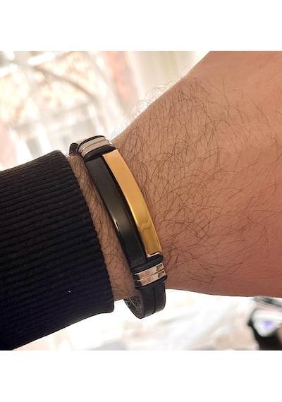 Trend Model Çelik Ve Deri Mixli Erkek Bileklik 22 Cm Siyah