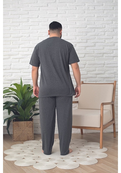 Tampap Erkek Kısa Kollu Büyük Beden Battal Pamuklu Pijama Takımı Gri