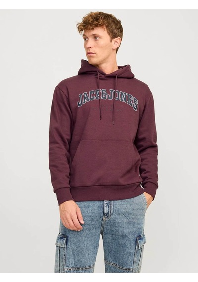 Jack & Jones Erkek Sweatshirt Bordo 12256521 Jjecaleb Varsıty Hood Noos 25kw21000440 W212205 Bordo