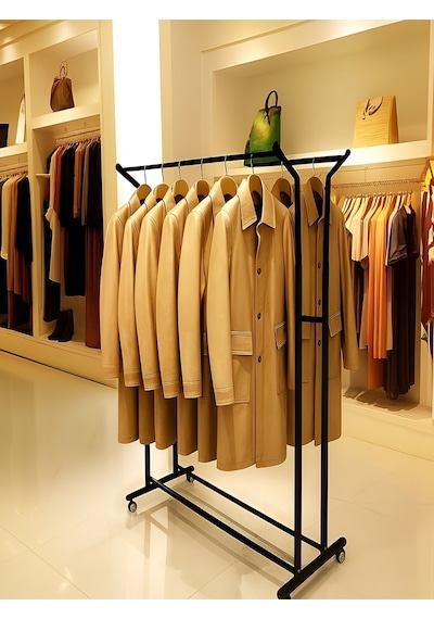 Premium 170 Cm Çelik Konfeksiyon Elbise Askılık Pingo Ayak Portatif Home Hanger 125 Cm En Demonte Siyah