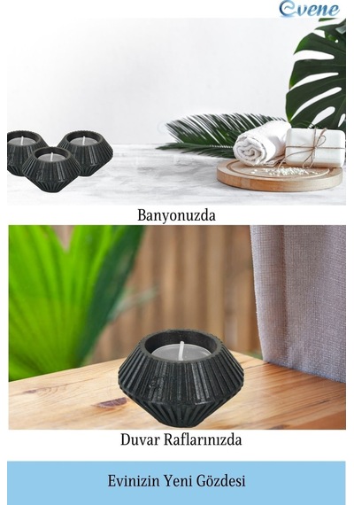 Mumluk Şamdan Tealight Mum Uyumlu Elmas Çizgili Model - Siyah