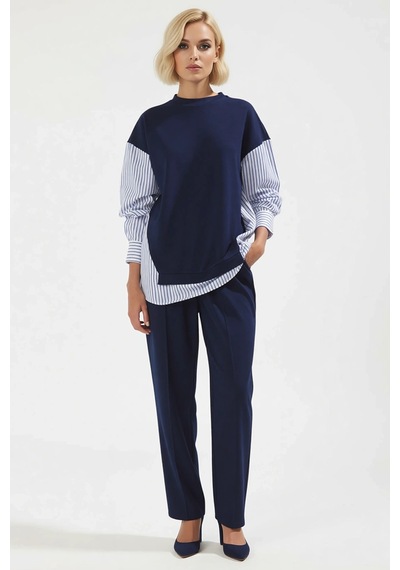 Benerly Kadın Alt Üst Oversize Rahat Kesim Örme Sweatshirt Ve Geniş Paça Lacivert